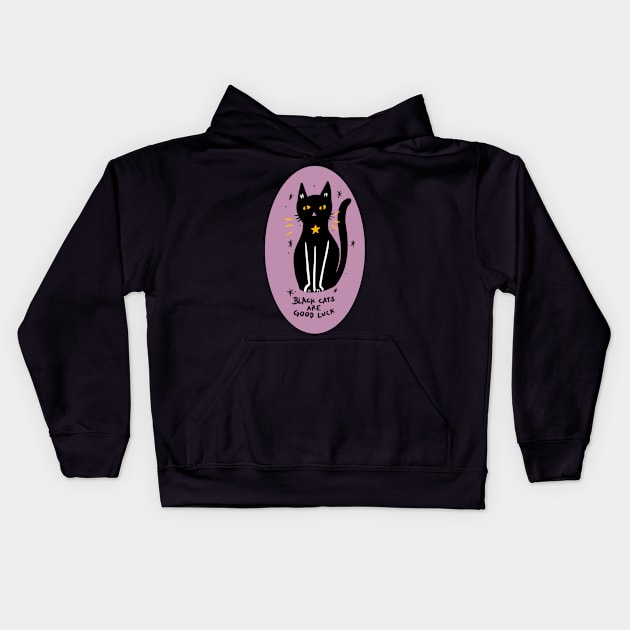 Black Cats Are Good Luck Kids Hoodie by Msstorey